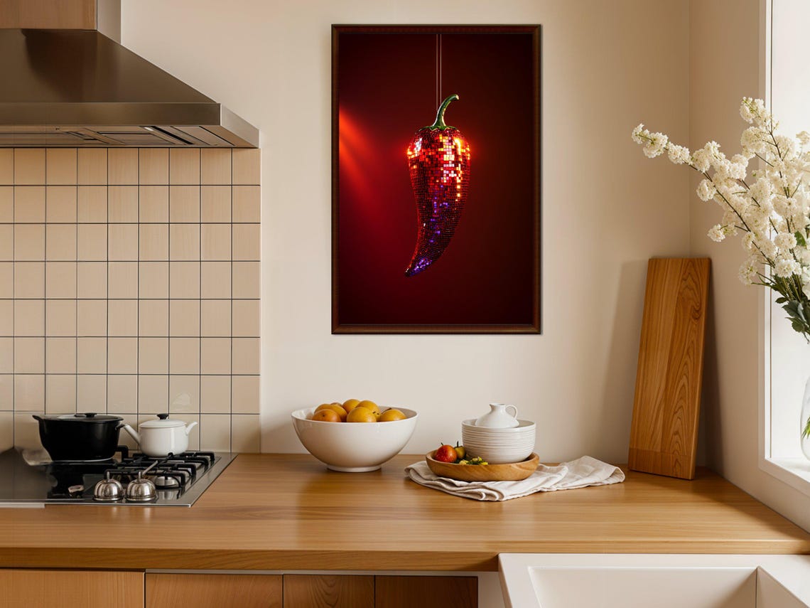 Spicy Disco Chili Pepper Wall Art Red Chili Pepper Print Unique Kitchen Decor Modern Dance Inspired Artwork Red Pepper Poster - Image 4
