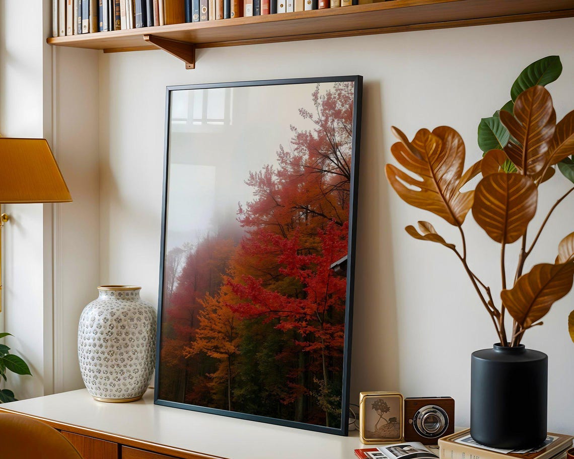 Autumn Forest Wall Art Print Foggy Morning Landscape Photo Colorful Fall Trees Picture Seasonal Home Decor Nature Photography Art - Image 3