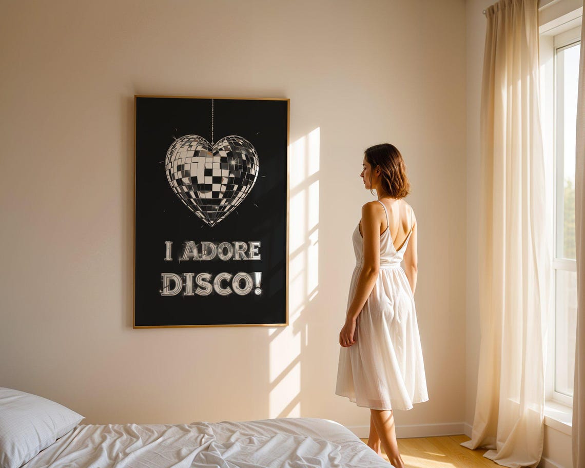 Adore Disco Heart-Shaped Mirror Ball Retro Party Dance Poster - Image 5