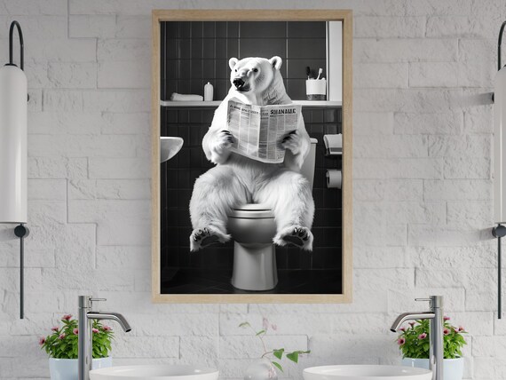 Polar Bear Reading Newspaper While Sitting on the Toilet Poster