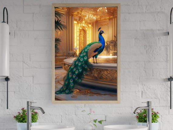 Luxurious Peacock Wall Art Elegant Golden Palace Decor Beautiful Bird Print Regal Home Decor Stunning Art