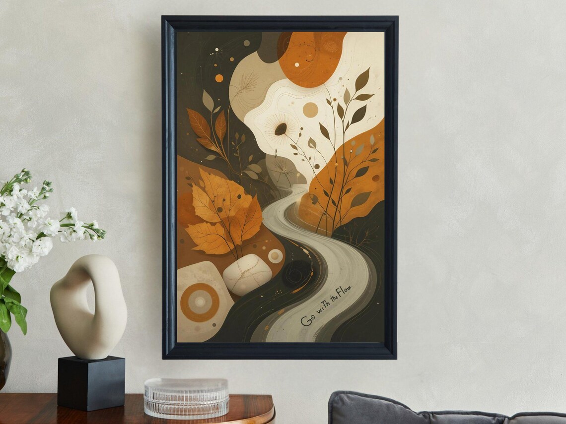 Go with the Flow Abstract Autumn River Earth Tone Nature Art Print