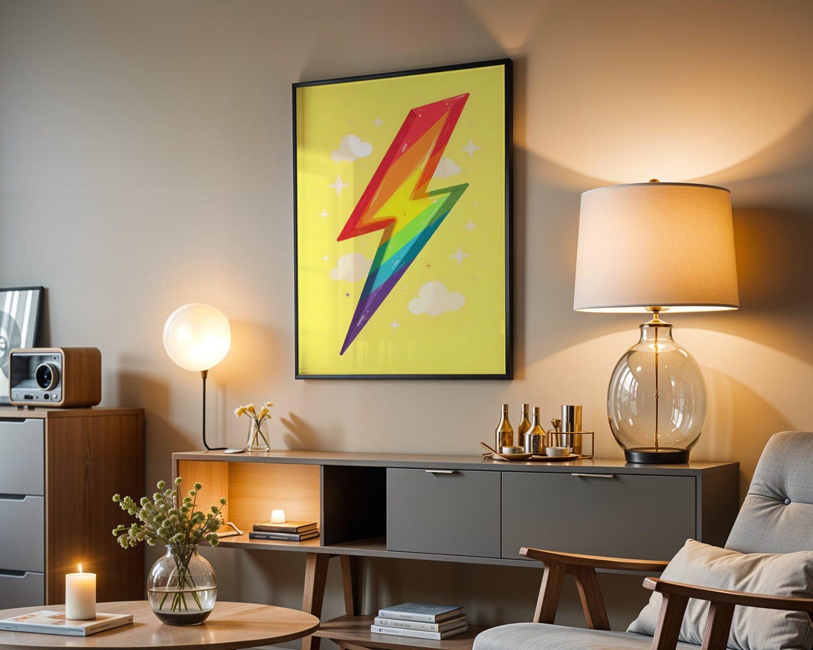Rainbow Lightning Bolt on Yellow Background Bold Pop Art Print - Image 3