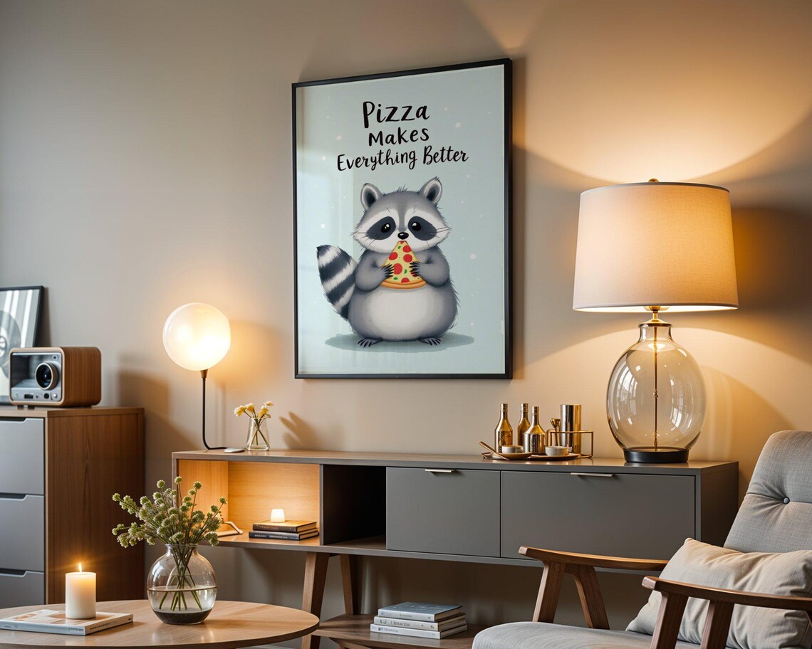 Pizza Makes Everything Better Cute Raccoon Funny Food Animal Art Poster - Image 4
