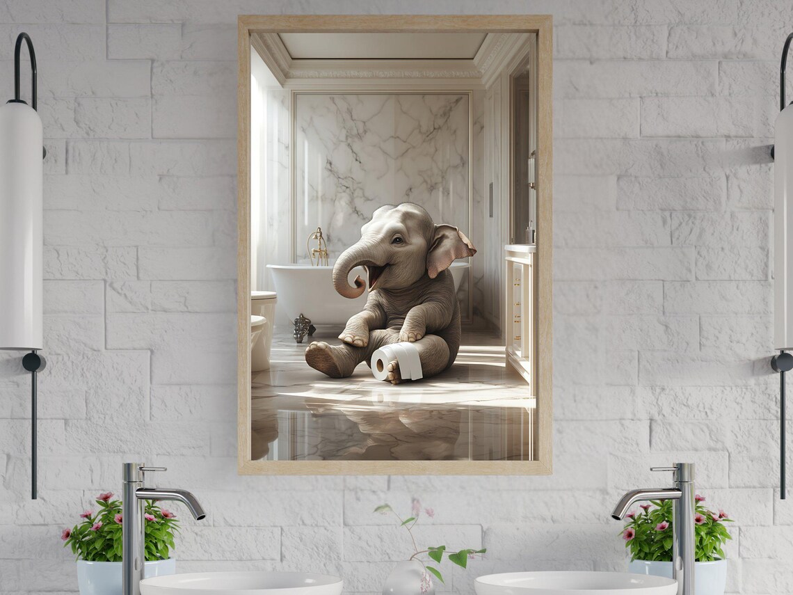 Adorable Baby Elephant Playing With a Roll of Toilet Paper Poster