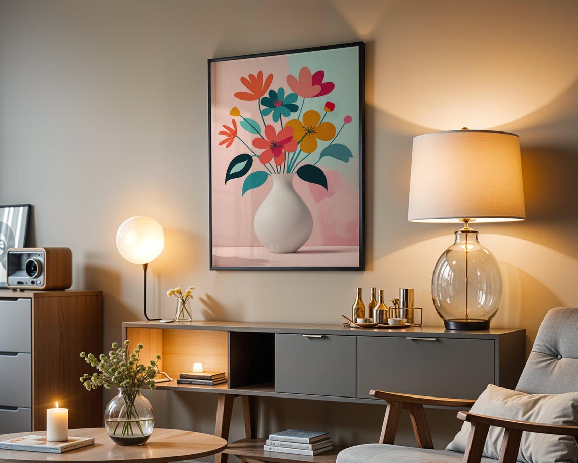 Modern Abstract Flower Bouquet In A White Vase On Pastel Colors Poster - Image 3