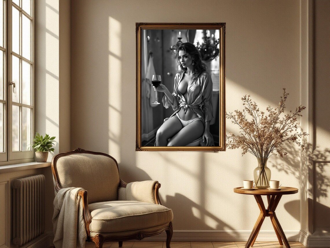Woman In Silk Robe Raising A Glass Of Red Wine Glamour Poster - Image 5