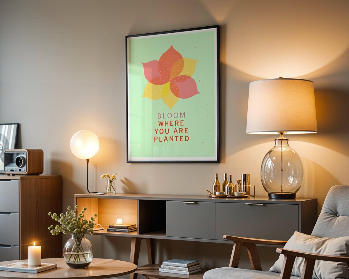 Bloom Where You Are Planted Green Floral Quote Motivational Poster - Image 3