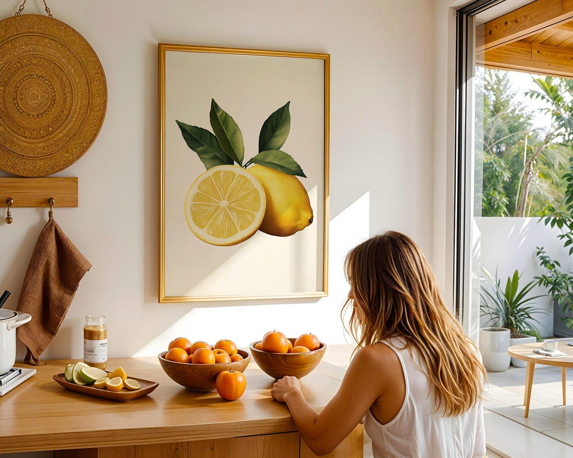 Minimalist Lemon Illustration Whole and Half Citrus Kitchen Poster - Image 5