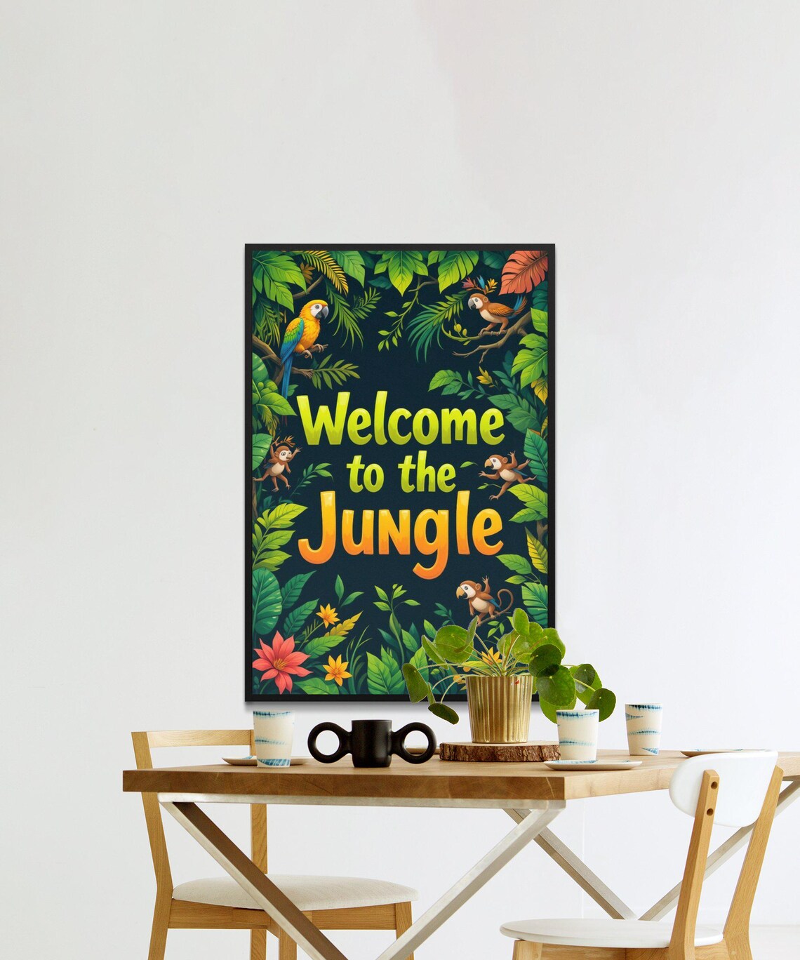 Welcome to the Jungle Tropical Parrot Monkey Nursery Kids Room Decor Poster - Image 2
