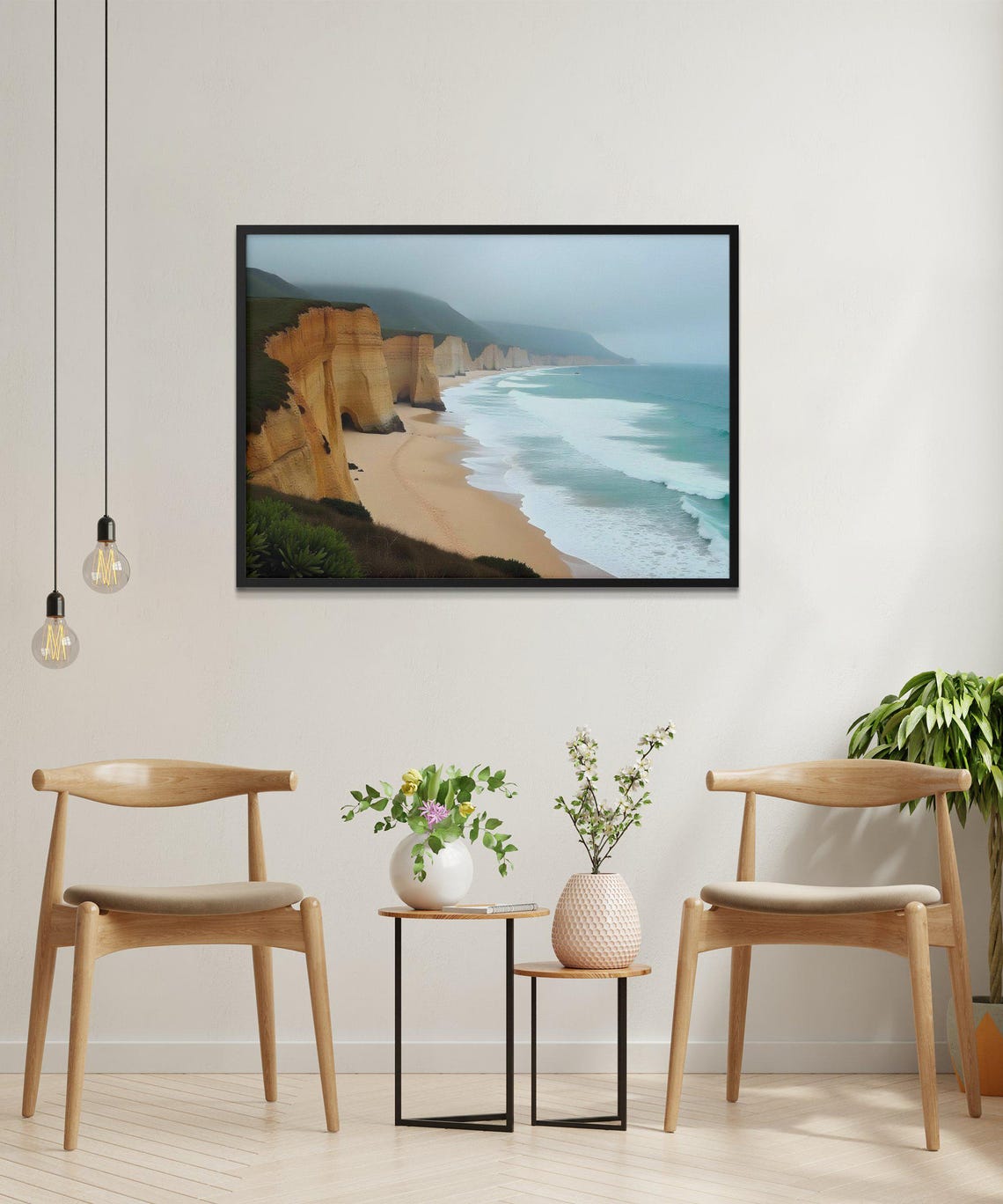 Golden Chalk Cliffs Over a Sandy Beach with Turquoise Surf Poster - Image 2