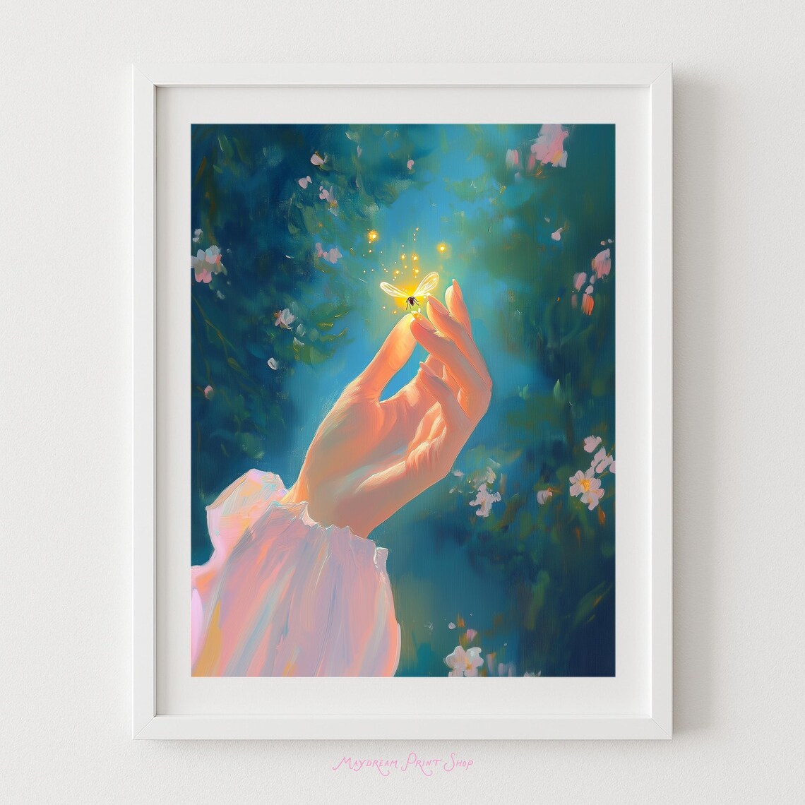 Firefly On Woman's Hand Painting Light Art Print
