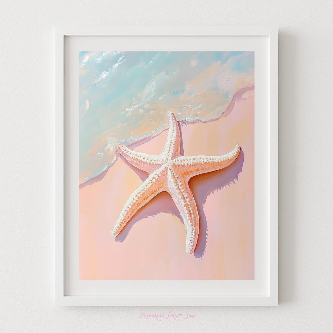 Pastel Starfish On Pink Sandy Shore Coastal Summer Art Poster