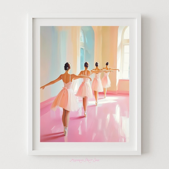 Ballerina Art Pastel Ballet Rehearsal Instant Pink Dance Class Studio Decor Balletcore For Bedroom