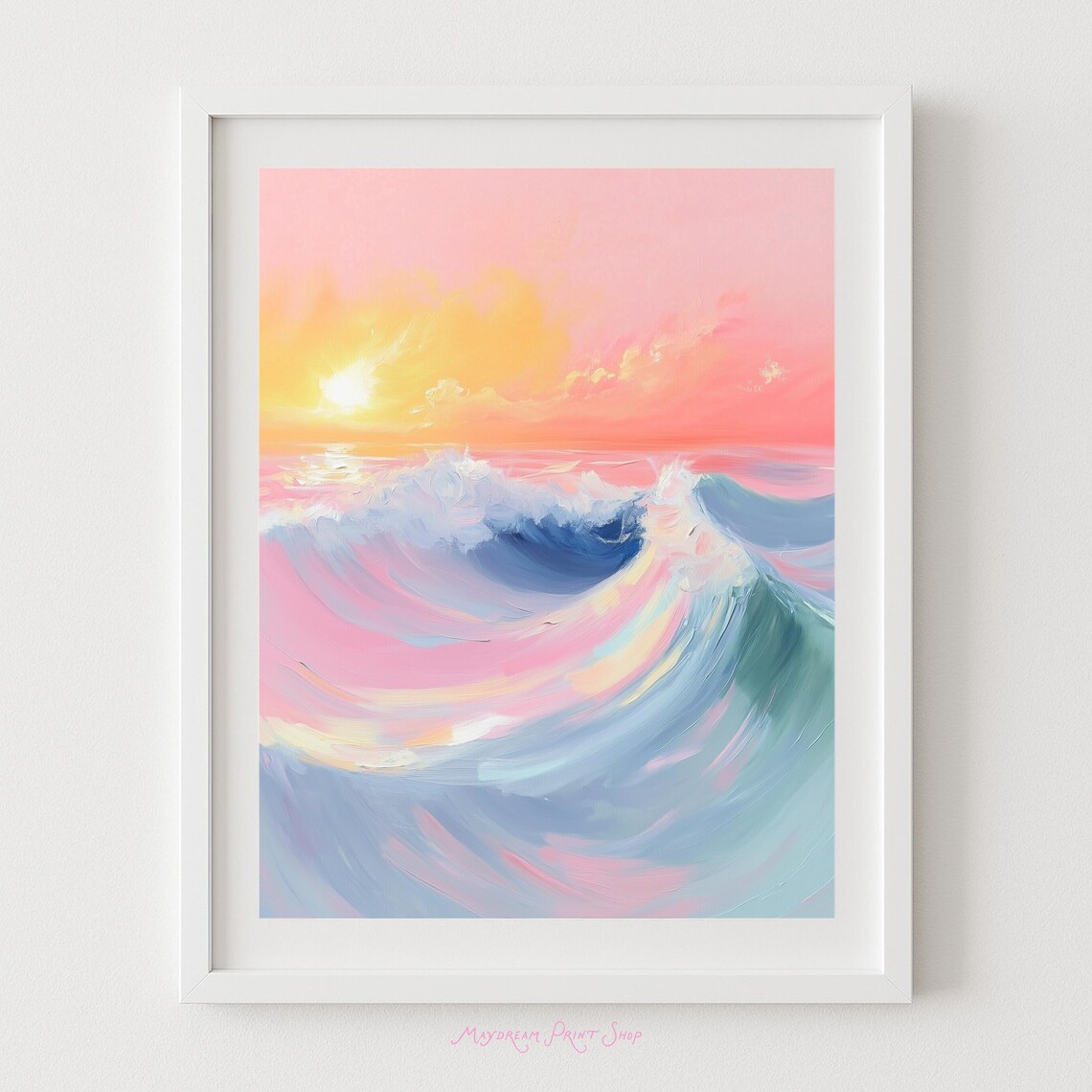 Dreamy Abstract Pastel Ocean Waves Sunset Painting Art Poster