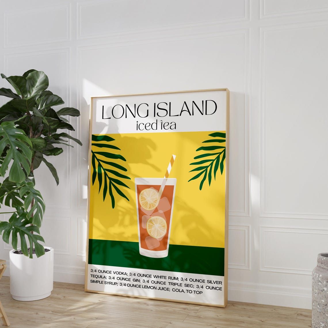 Long Island Iced Tea Cocktail Recipe Palm Retro Bar Cart Art Poster - Image 3