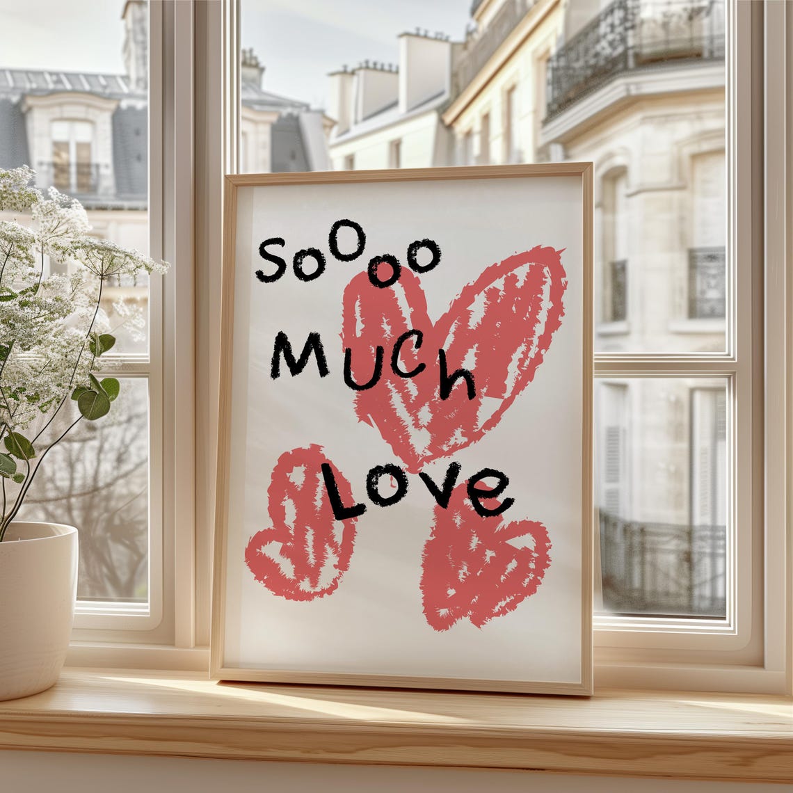 So Much Love Coral Hearts Hand Drawn Playful Affirmation Wall Art - Image 3