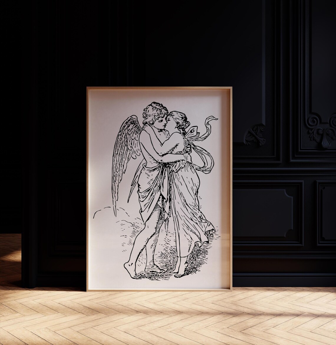 Angels In Love Angel Embracing Woman Vintage Engraving Wall Art - Image 3