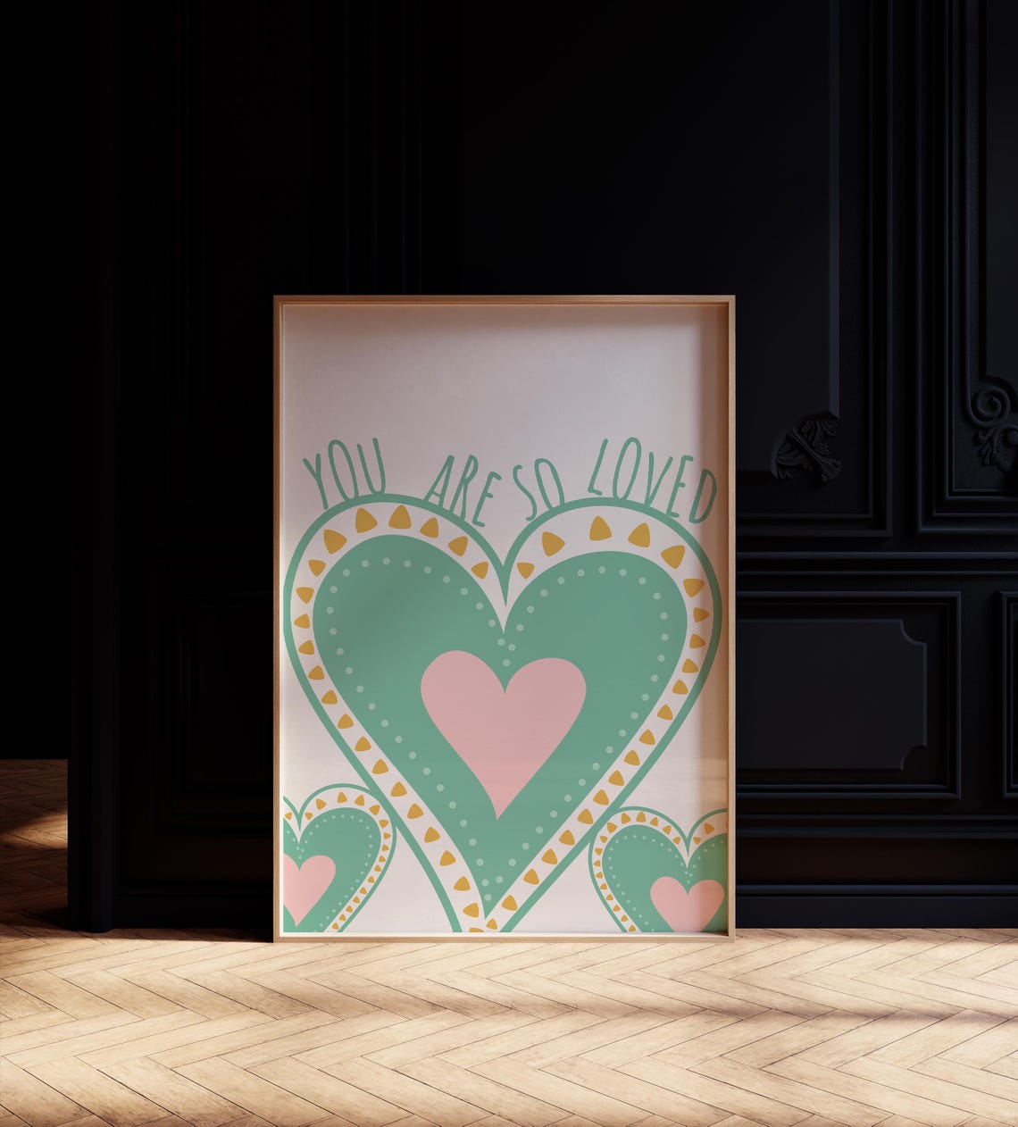 You Are So Loved Teal And Pink Decorative Heart Nursery Wall Art - Image 2