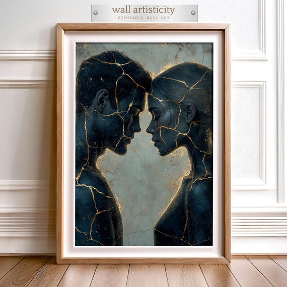 Kintsugi Couple Portrait, Wabi Sabi Inspired Art Print