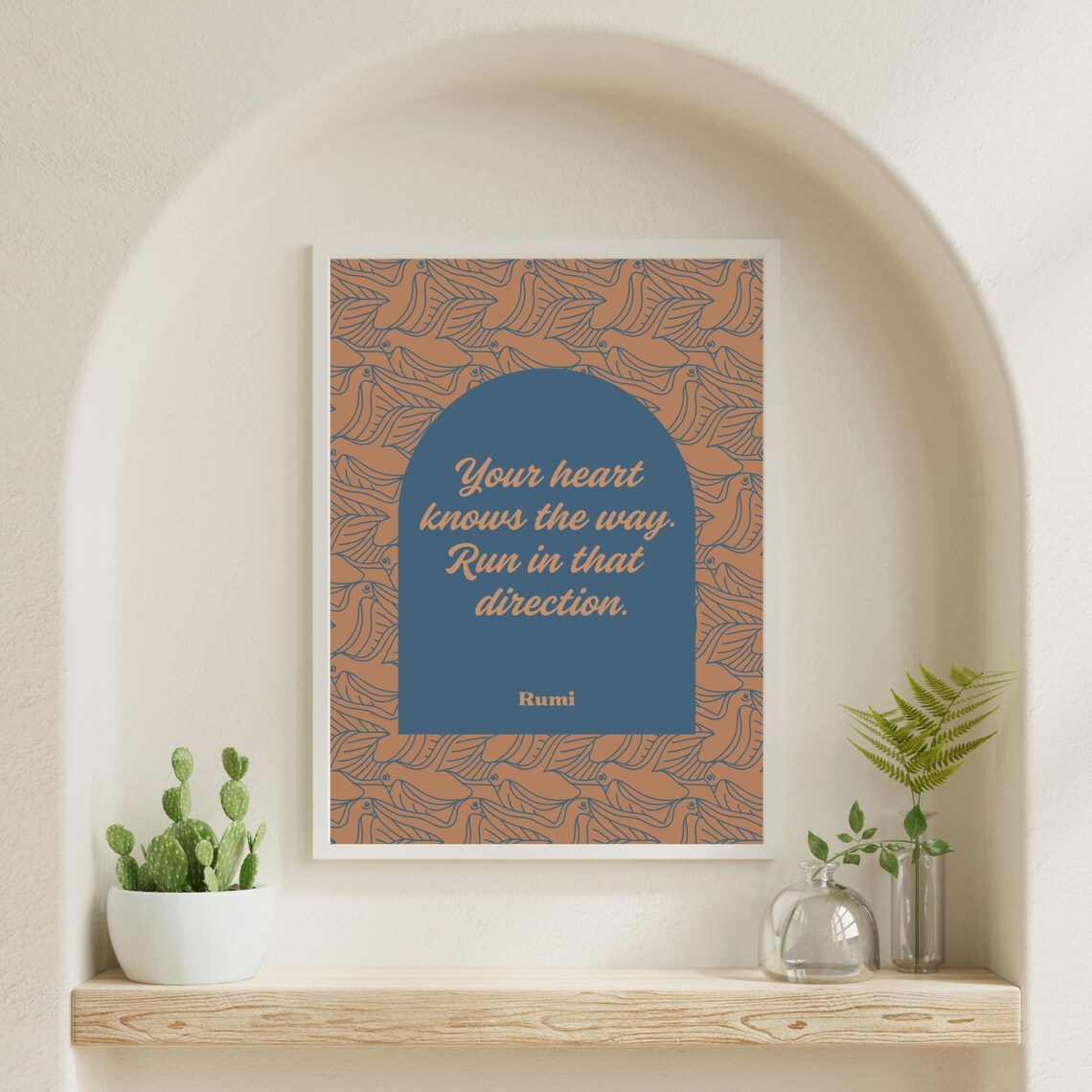 Rumi Your Heart Knows the Way Quote Navy Orange Botanical Poster - Image 4