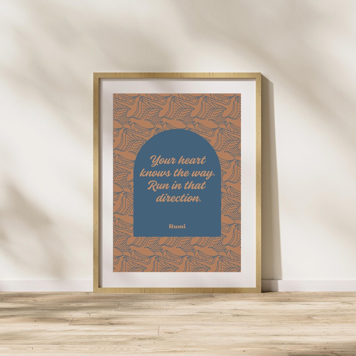 Rumi Your Heart Knows the Way Quote Navy Orange Botanical Poster - Image 6