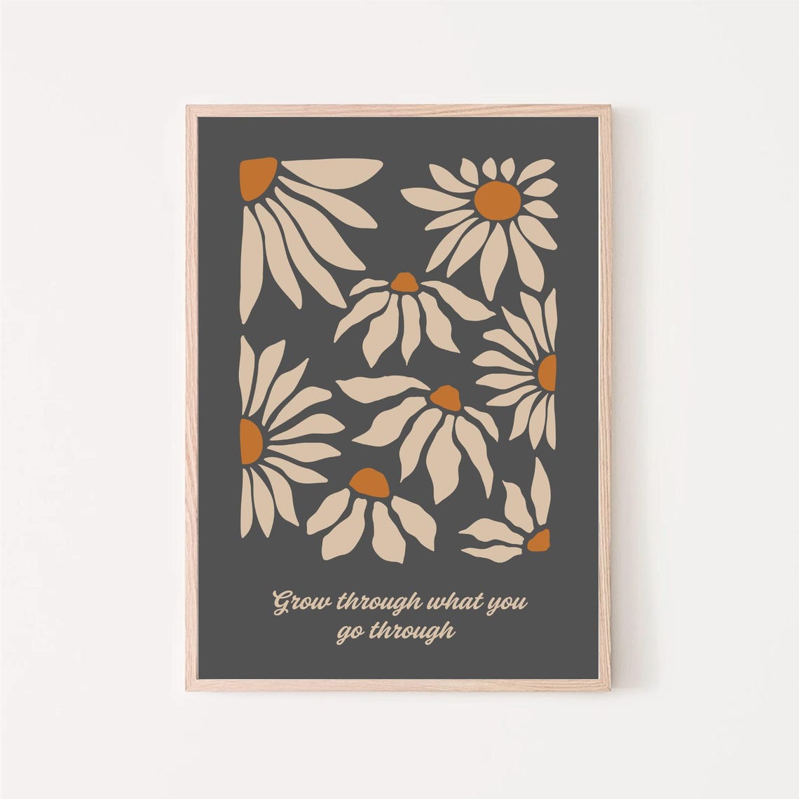 Grow Through What You Go Through Dark Daisy Flower Quote Poster