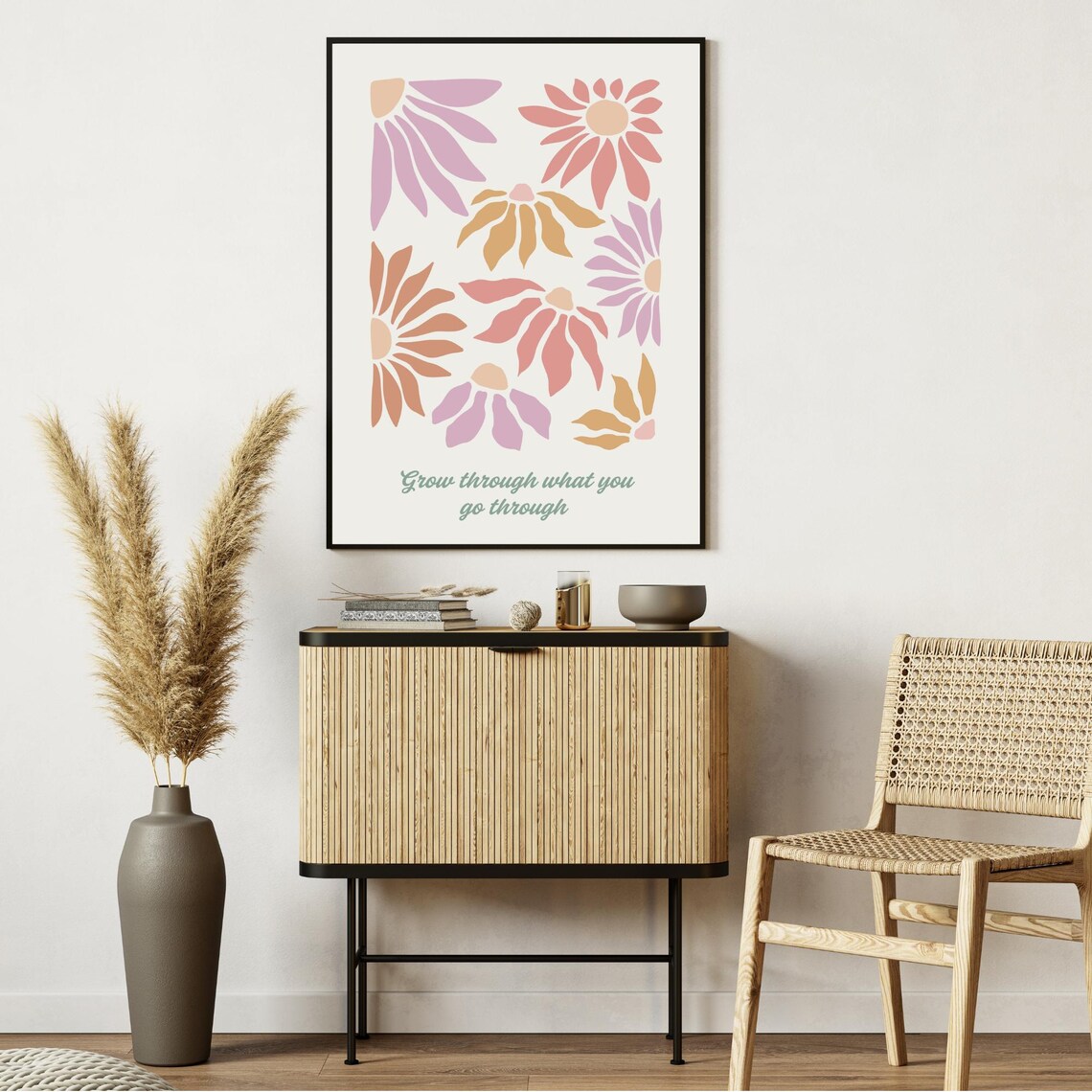 Grow Through What You Go Through Retro Daisy Flower Quote Poster - Image 2