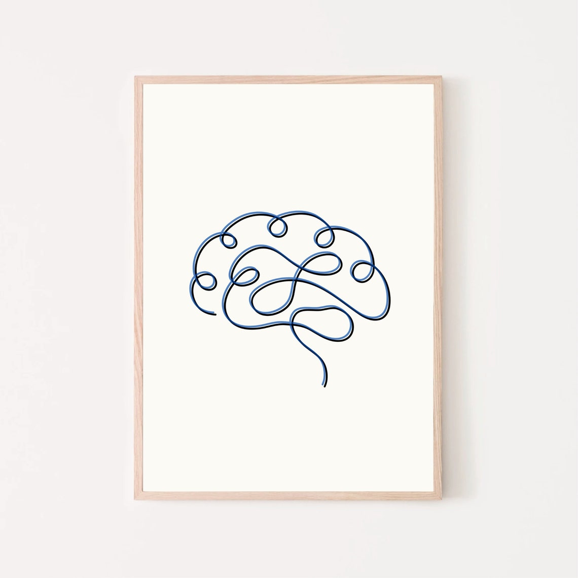 Single Continuous Line Brain Drawing Minimalist Modern Art Poster