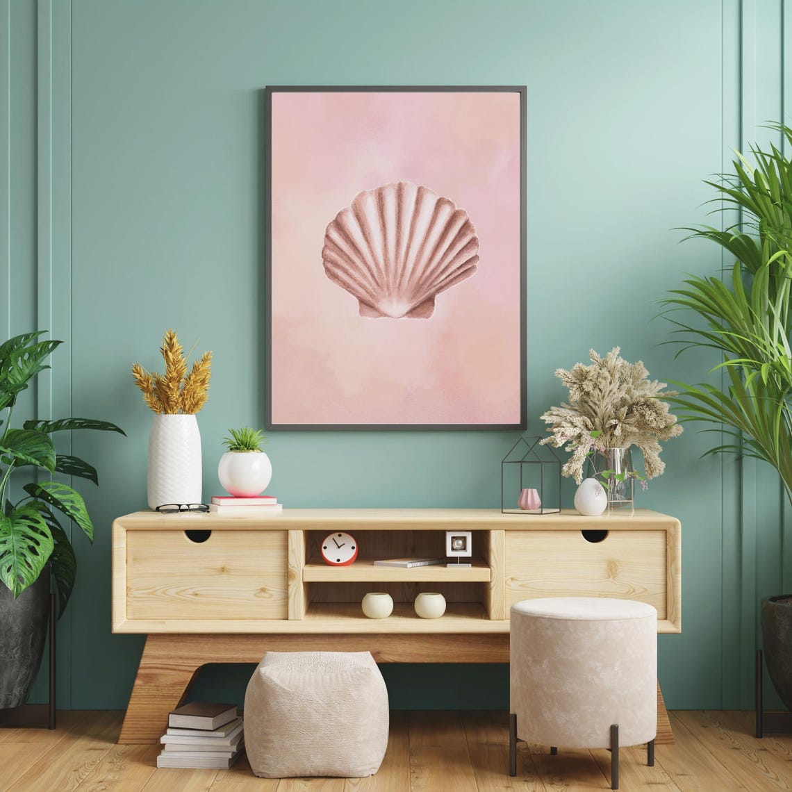 Pink Seashell Watercolor Blush Beach Coastal Minimalist Wall Art - Image 2