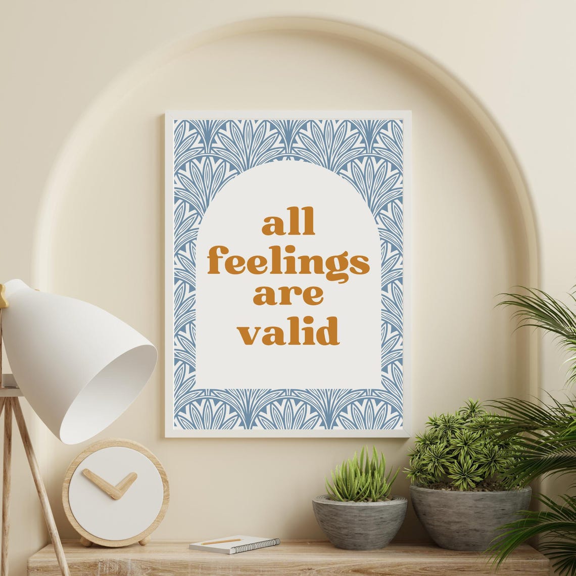 All Feelings Are Valid Quote Blue Palm Border Therapy Office Poster - Image 2