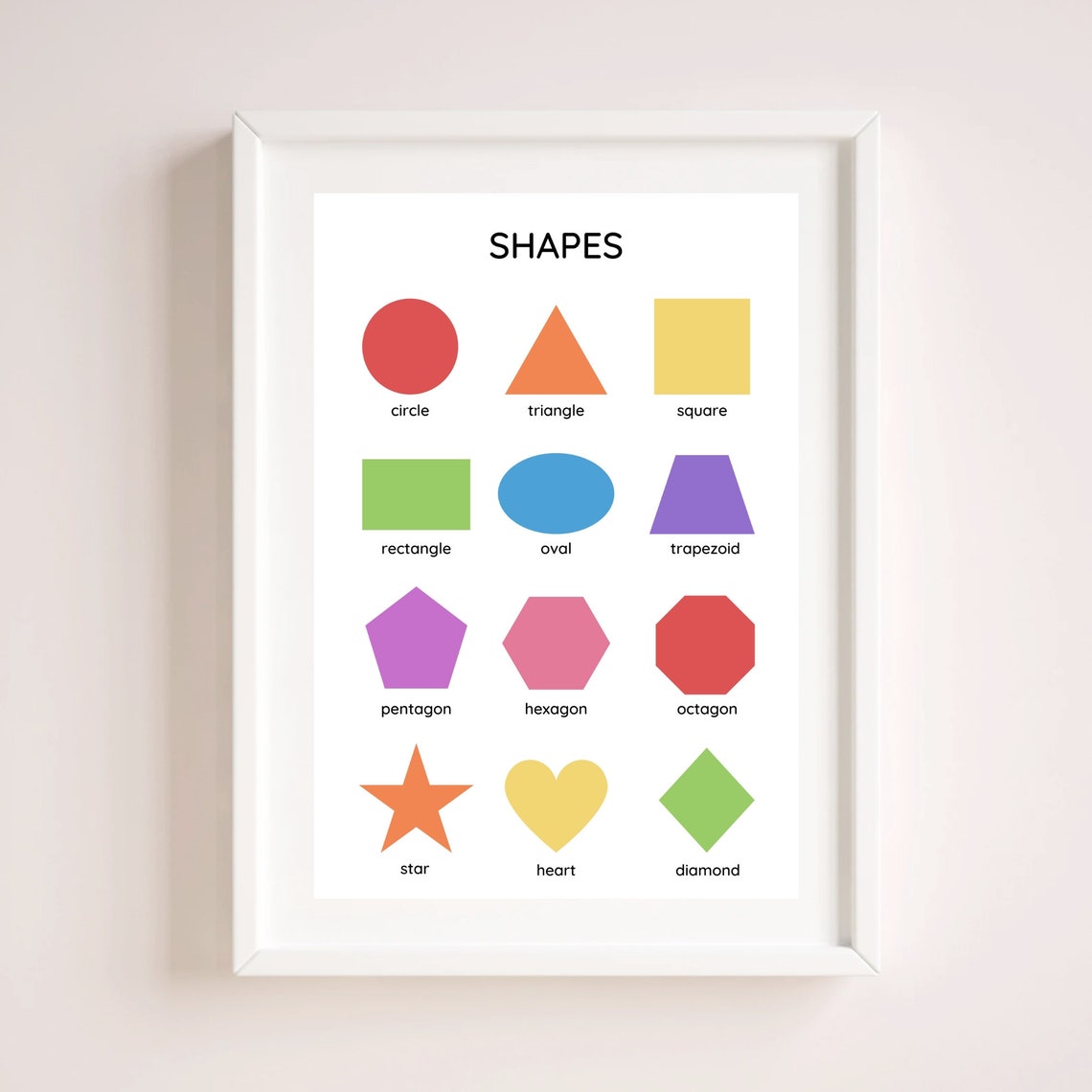 Shapes Chart Colorful Geometric Circle Triangle Star Kids Poster - Image 3