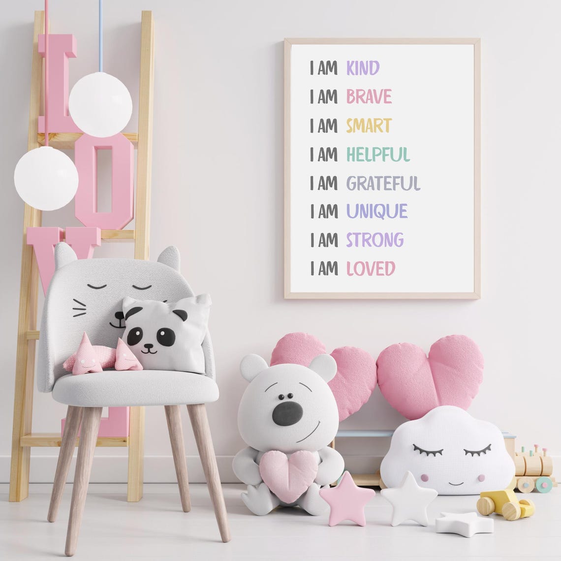 I Am Kind Brave Smart Strong Loved Pastel Affirmation List Kids Poster - Image 5