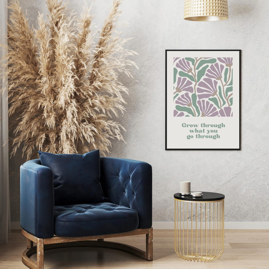 Grow Through What You Go Through Quote Abstract Floral Green Poster - Image 3