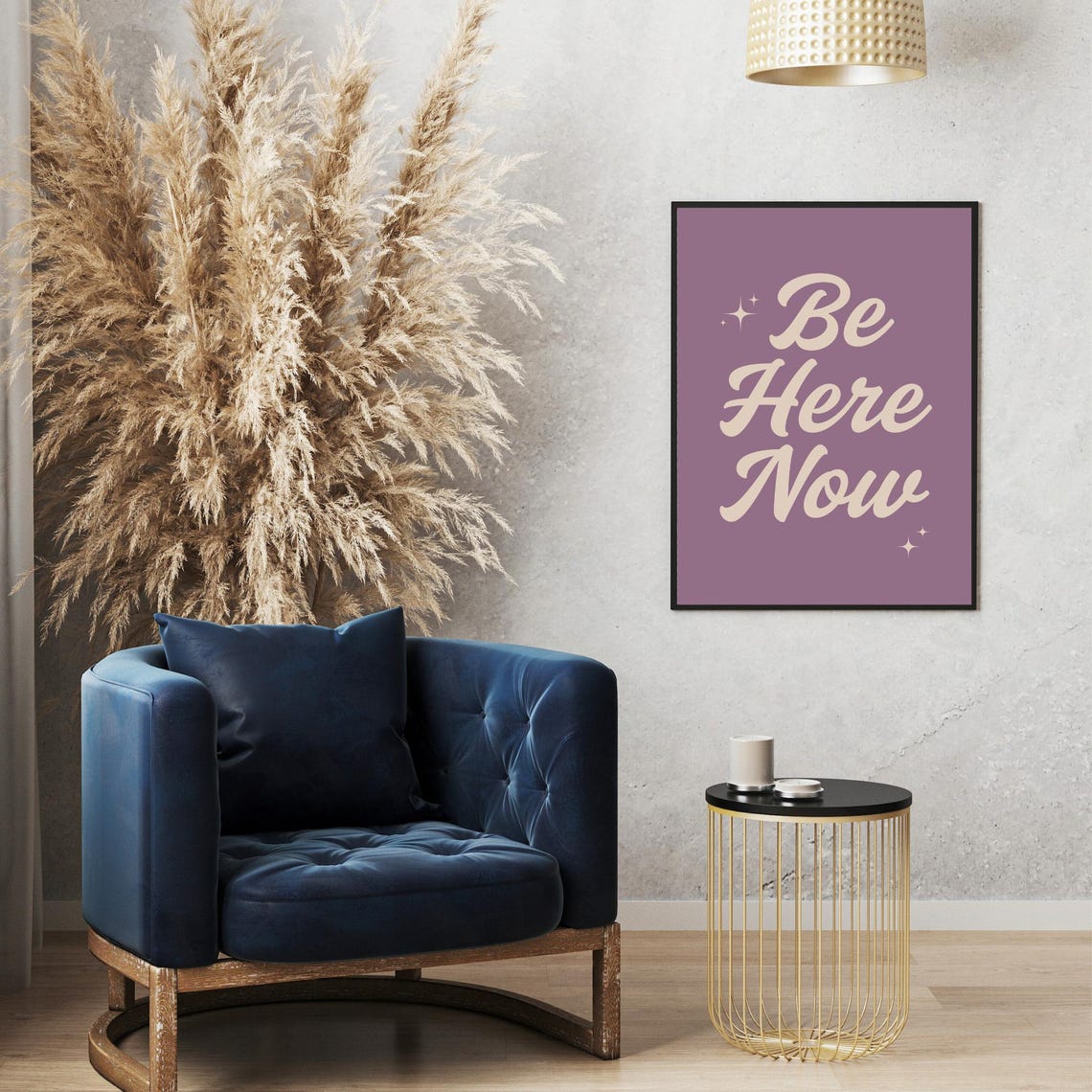 Be Here Now Mindfulness Quote Vintage Script Lettering Mauve Poster - Image 2