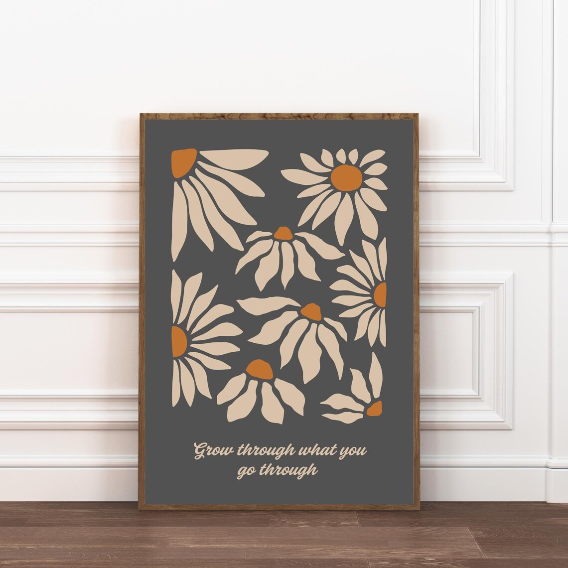 Grow Through What You Go Through Dark Daisy Flower Quote Poster - Image 3