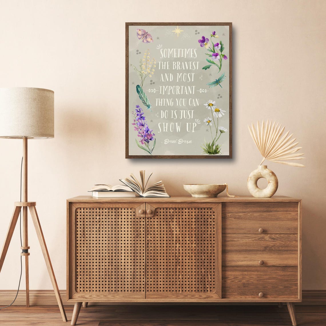 Brene Brown Show Up Courage Quote Boho Floral Watercolor Poster - Image 6