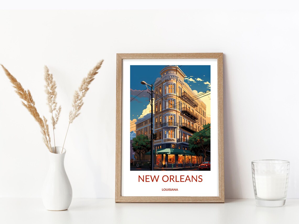 New Orleans Wall Art Poster French Quarter Night Scene Print Poster New Orleans Travel Poster Historic New Orleans Decor - Image 3