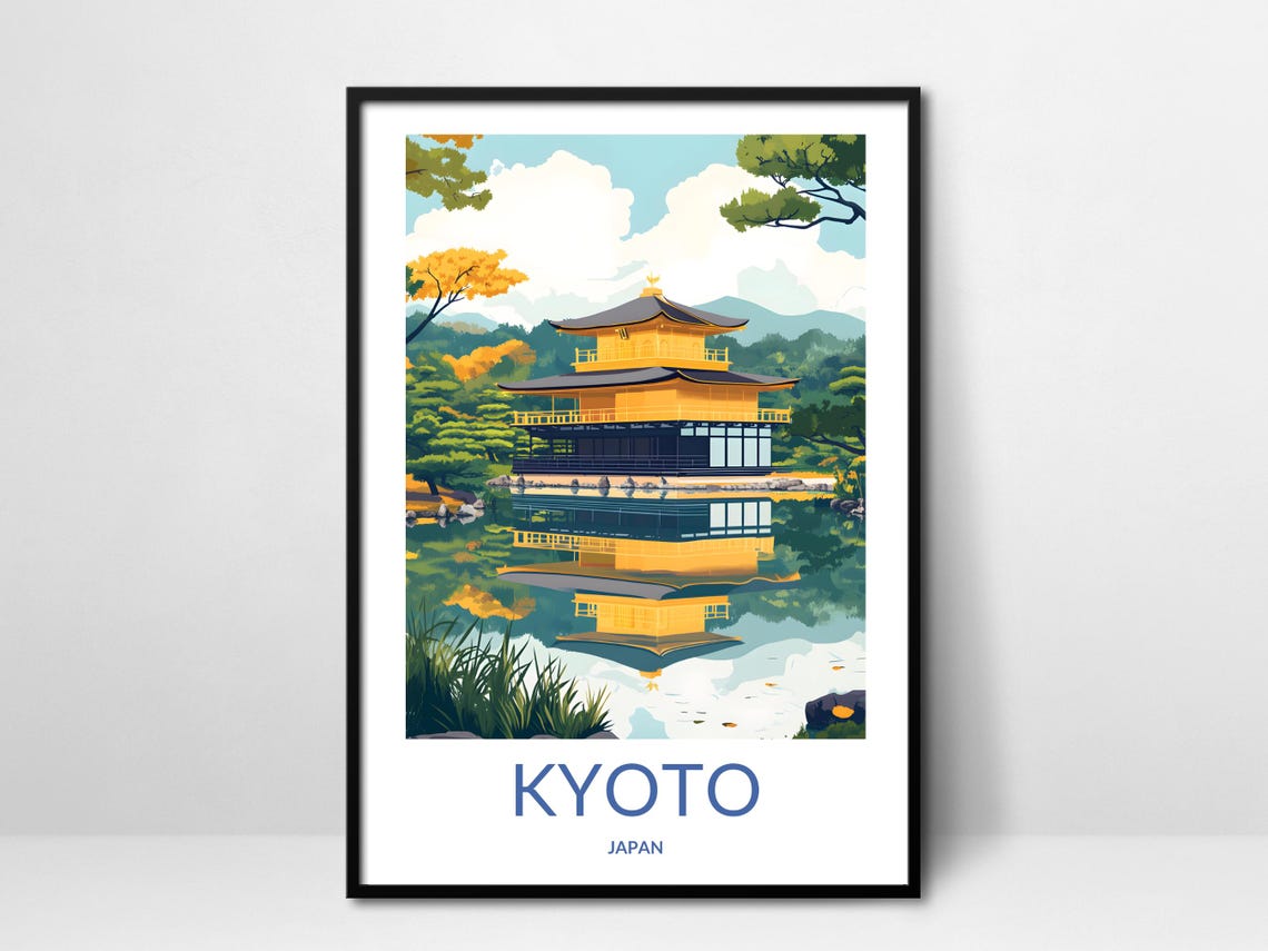 Kyoto Japan Kinkaku Ji Golden Pavilion Pond Reflection Travel Poster