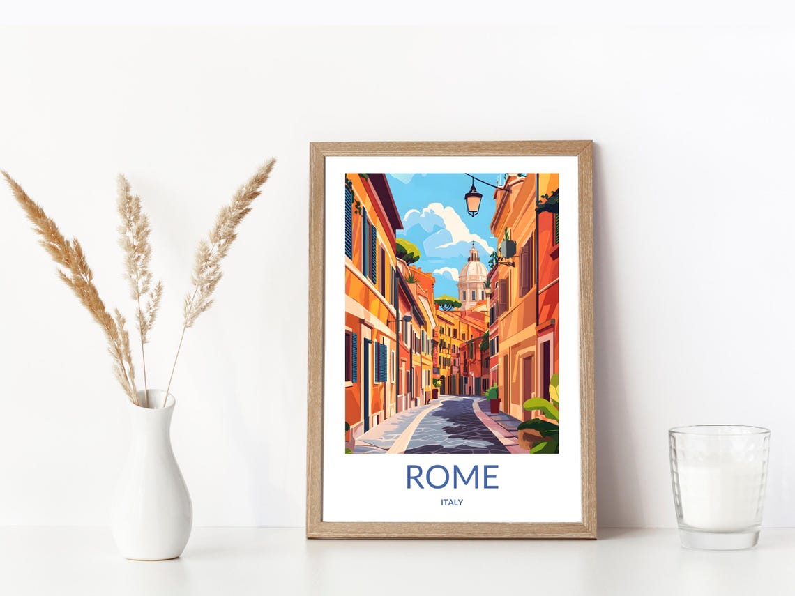 Rome Street Scene Art Italian Alleyway Print Italy Architecture Poster Historic Rome Street Art Rome Wall Decor Travel Wall Art - Image 3