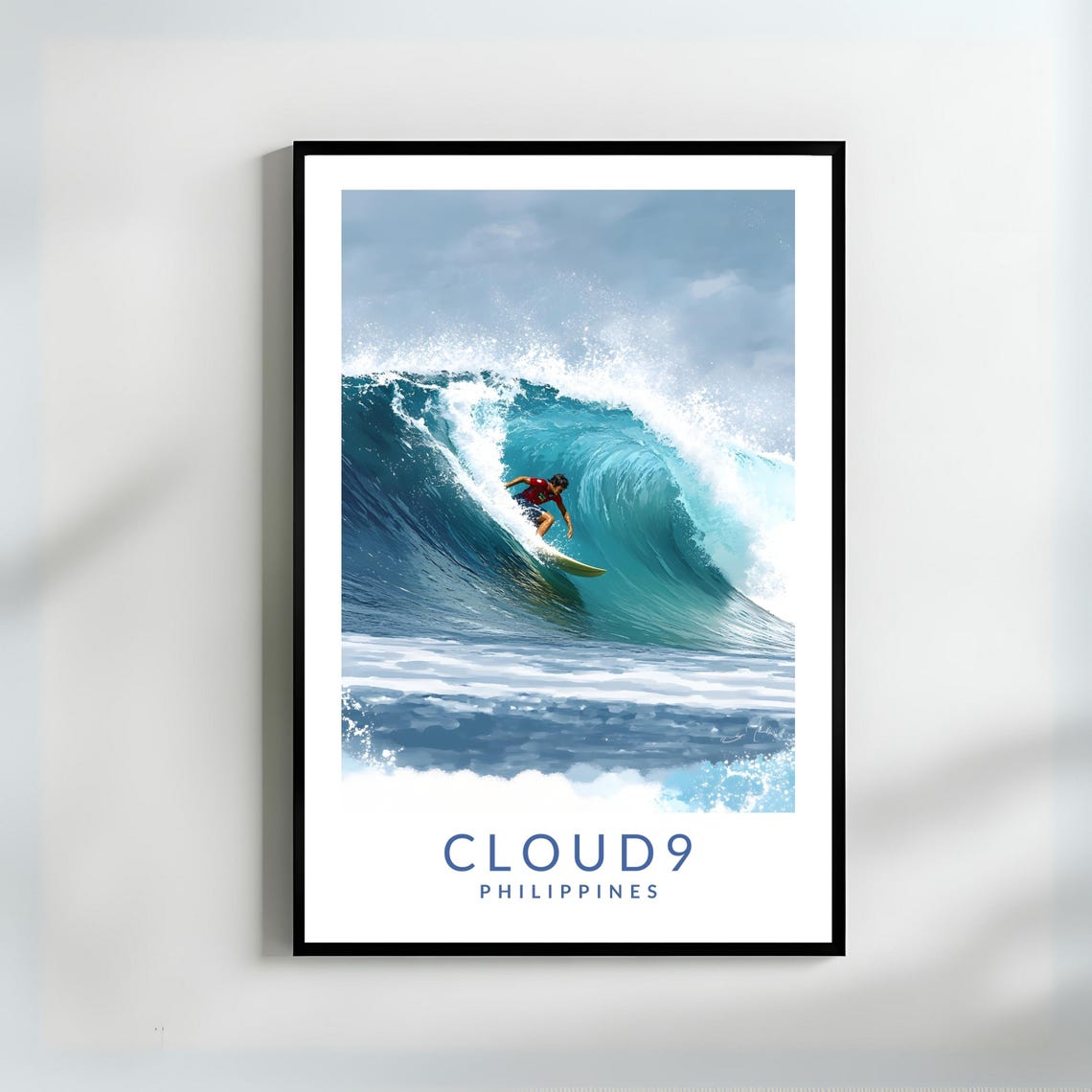 Cloud 9 Philippines Surfer Riding Big Ocean Wave Travel Poster
