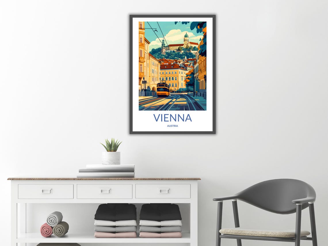 Vienna Austria Classic Tram Street Hilltop Old Cityscape Poster - Image 2