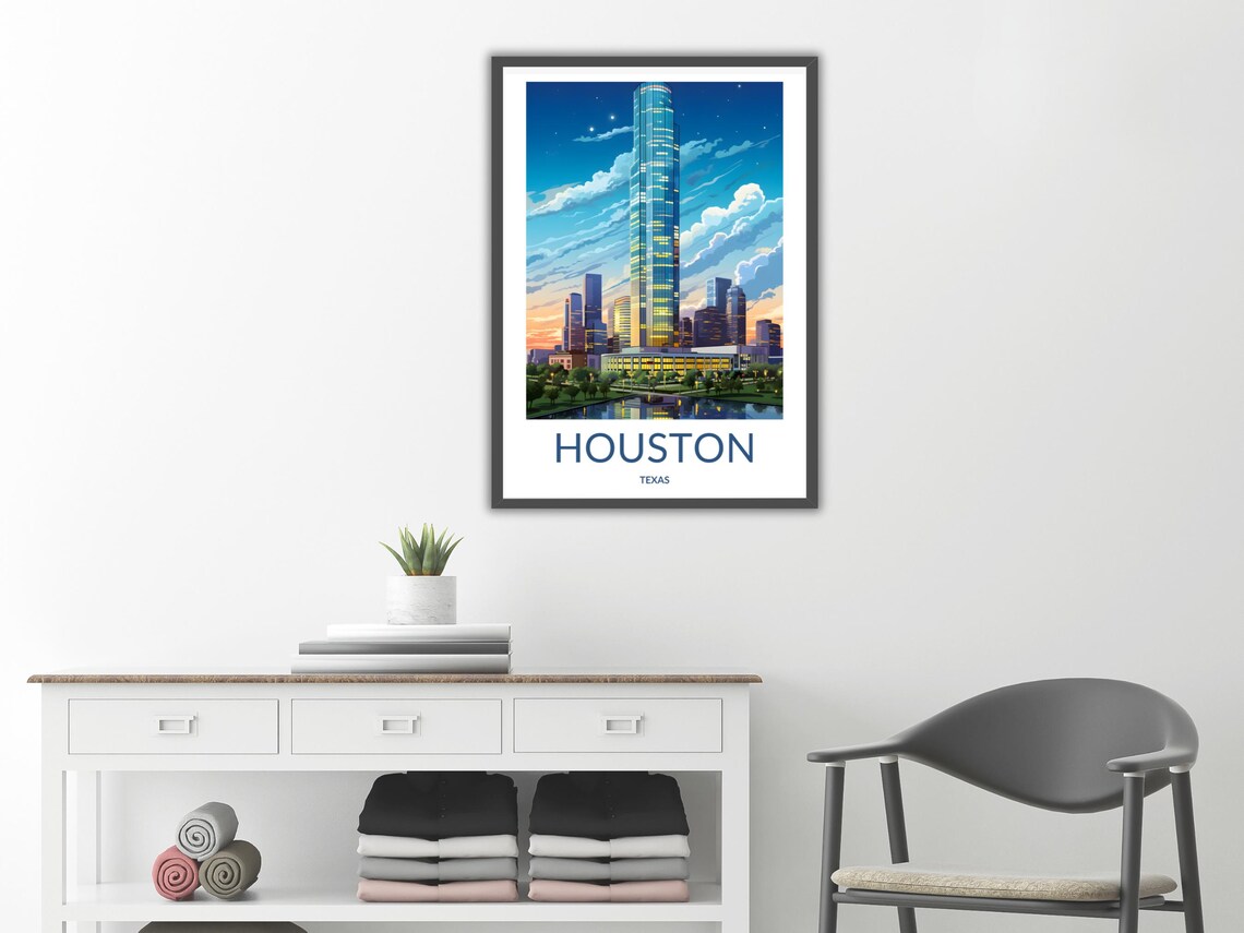 Houston Texas Night Skyline Glass Tower Lights City Travel Poster - Image 2