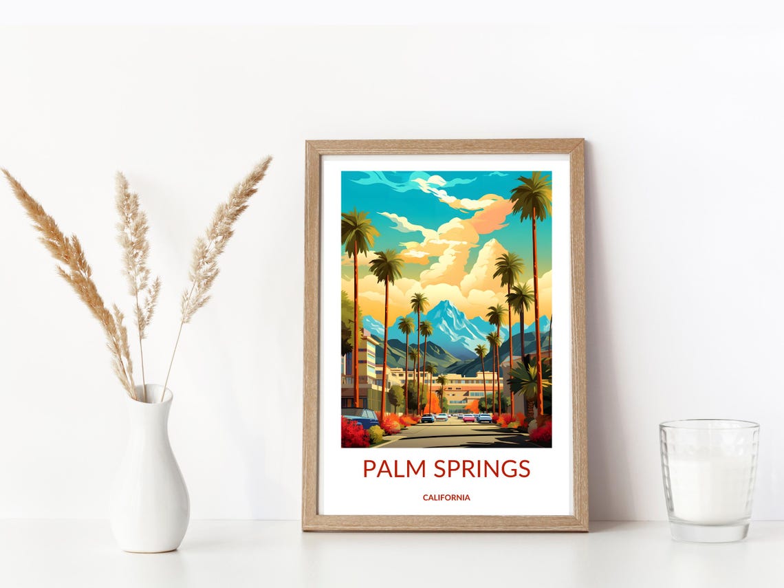 Palm Springs California Palm Avenue Mountain View Travel Poster - Image 3