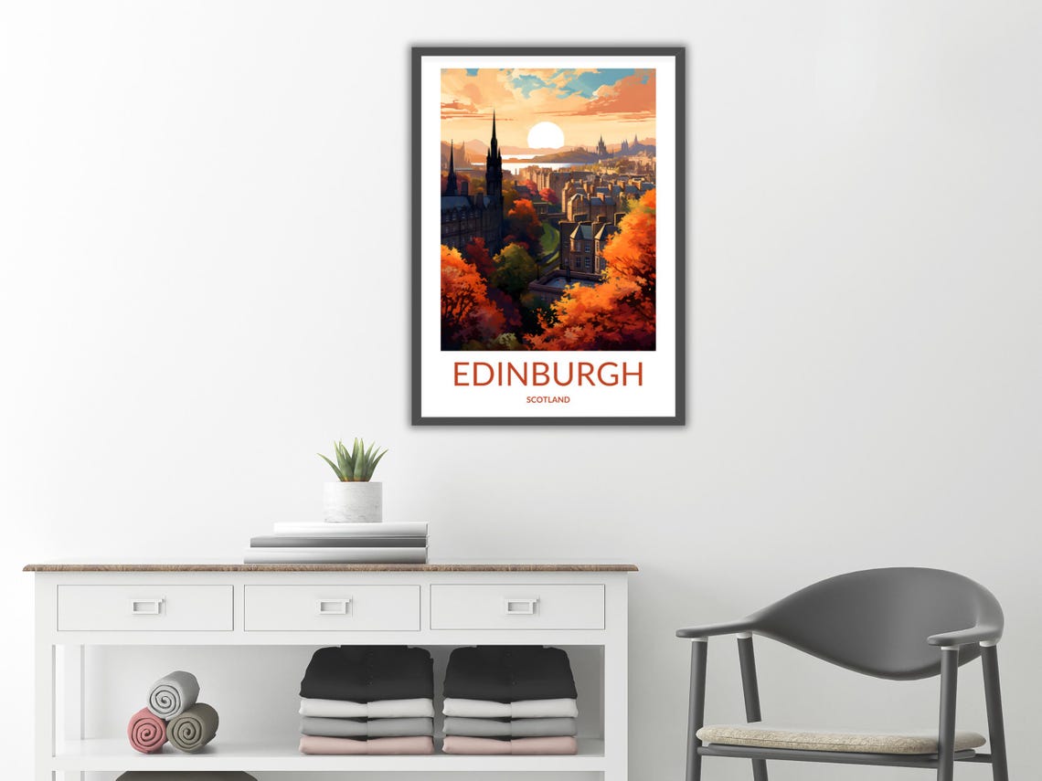 Edinburgh Autumn Sunset Skyline Church Spire Scotland Poster - Image 2