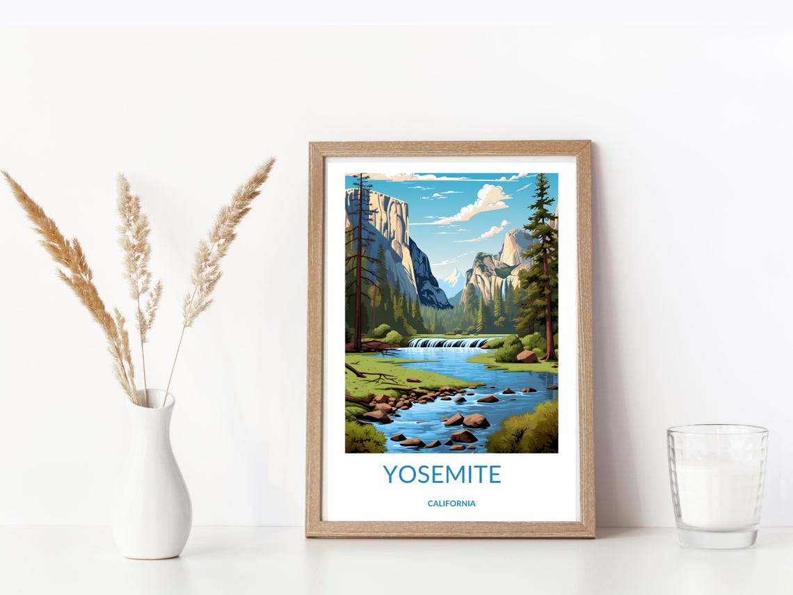 Yosemite Waterfall Cascade El Capitan Pines California Nature Poster - Image 3