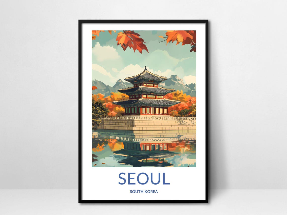 Seoul Temple Art South Korea Travel Poster Gyeongbokgung Palace Print Korean Traditional Architecture Korean Cultural Heritage