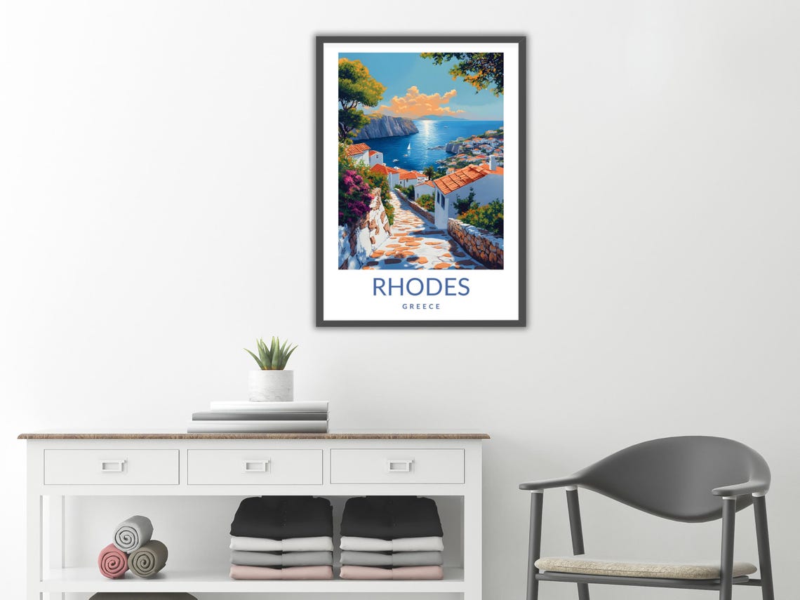 Rhodes Greece Coast Vintage Travel Poster Retro Coastal Artwork - Image 2