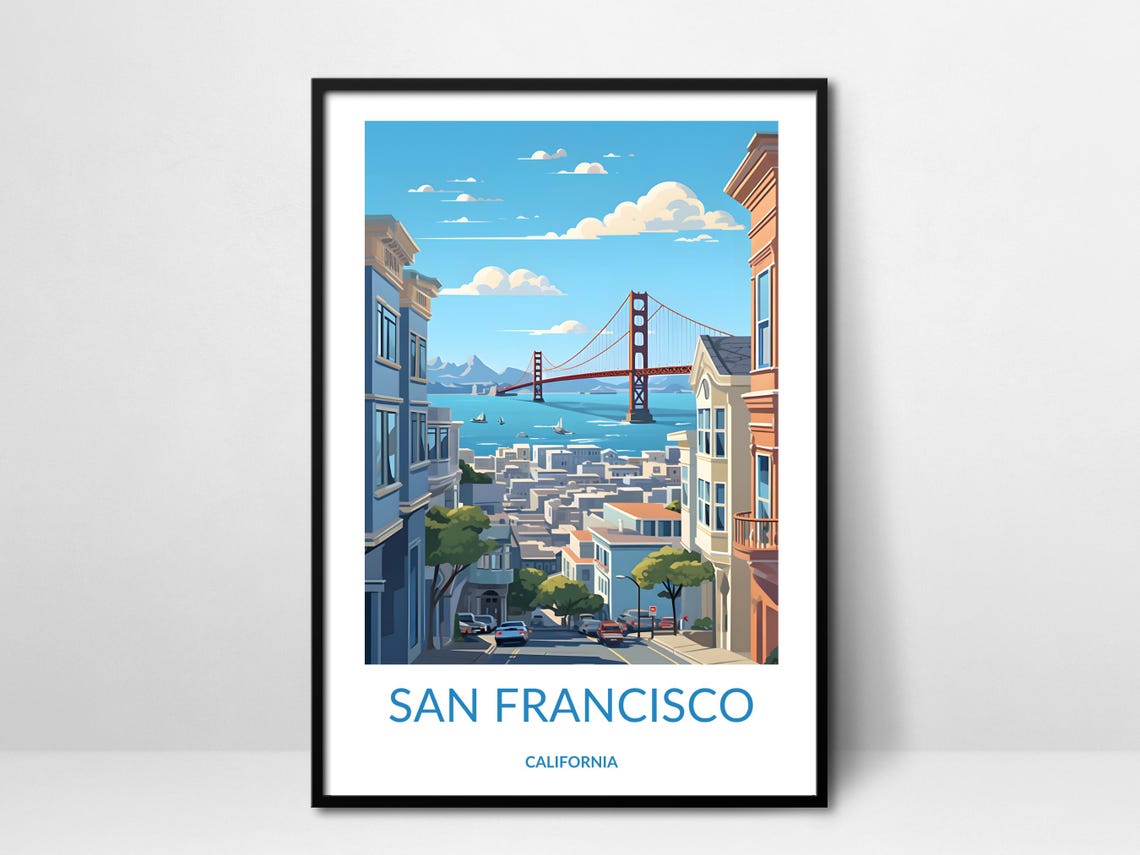 San Francisco California Golden Gate Bridge Hill View Poster