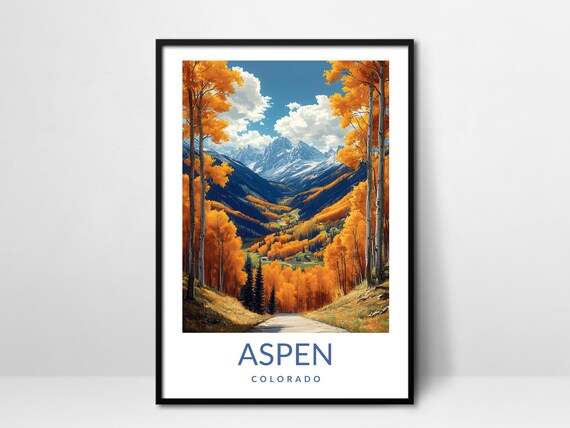Aspen Colorado Autumn Mountain Poster Golden Fall Foliage Travel Artwork